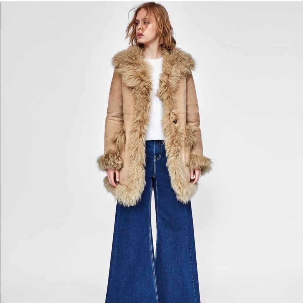 Zara NTW Women's Tan Genuine suede/ Shearling fur Coat - Picture 4 of 12